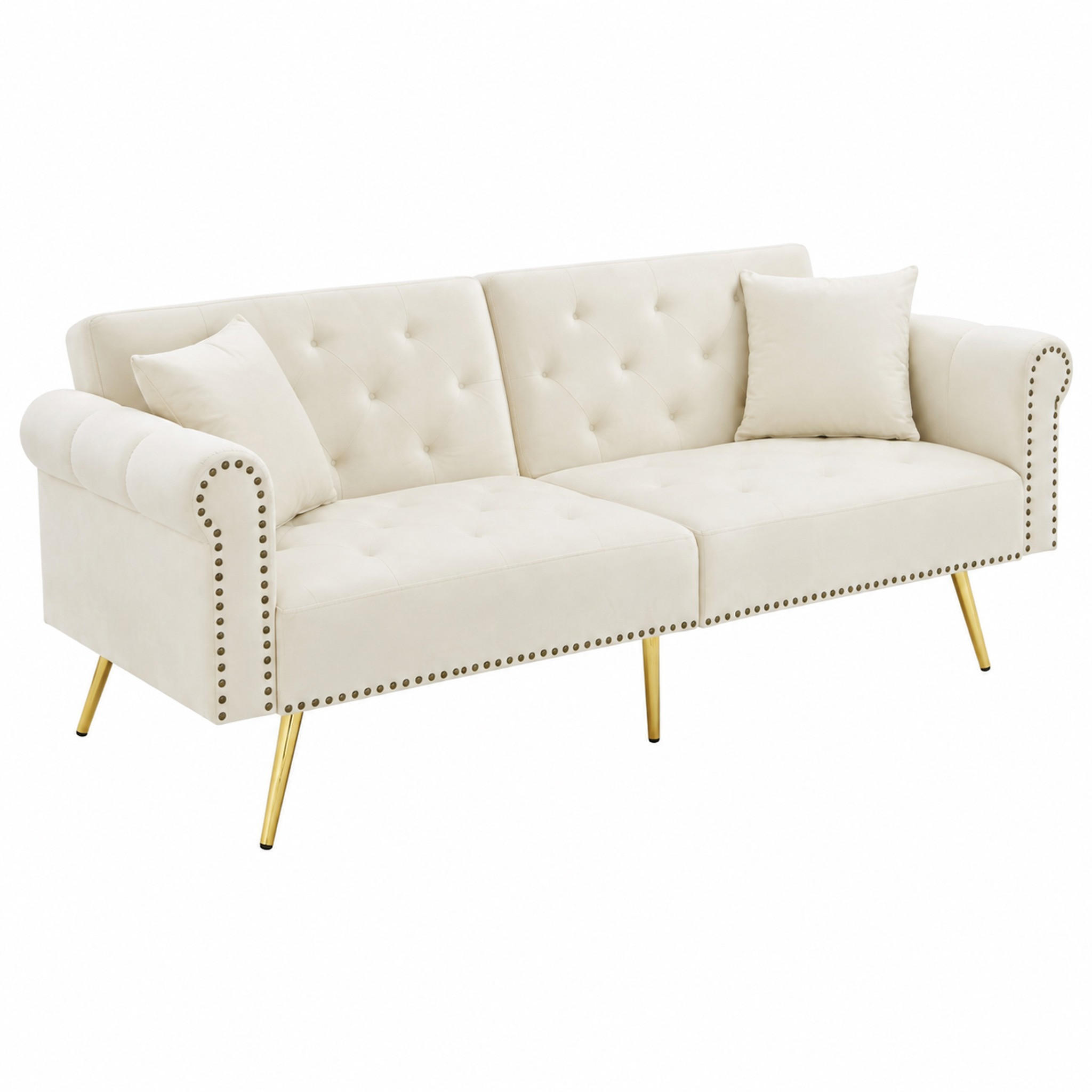 SOFA mit Schlaffunktion 2-Sitzer 147x85 cm Samt Beige - Beige, Kunststoff (173/70/75cm) - Meubliv