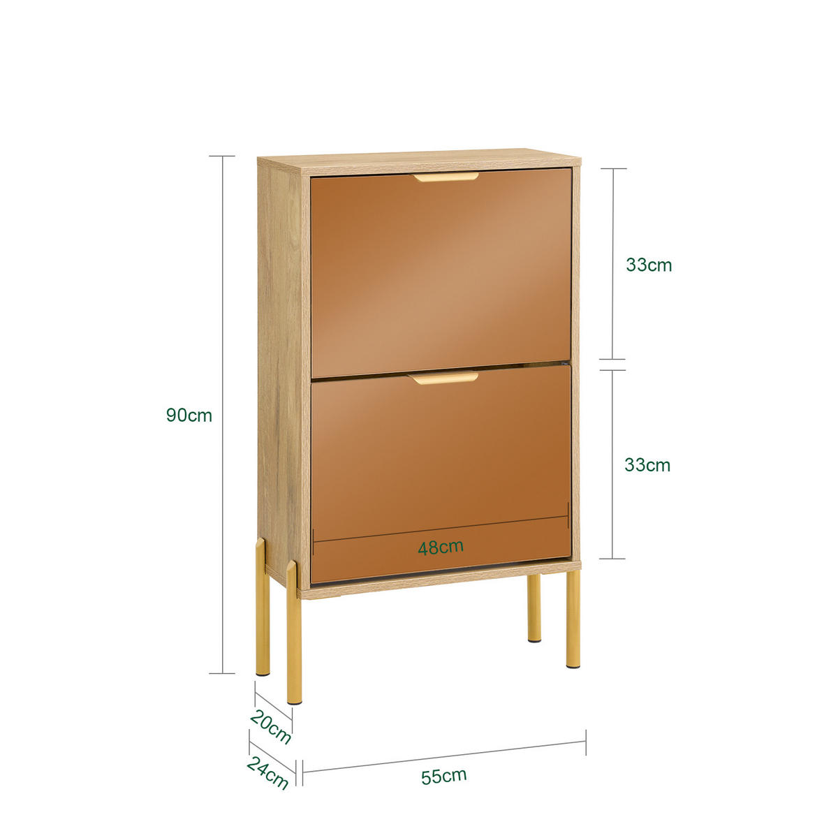 SCHUHKIPPER Gold - Goldfarben, Glas/Holzwerkstoff (55/90/24cm) - SoBuy