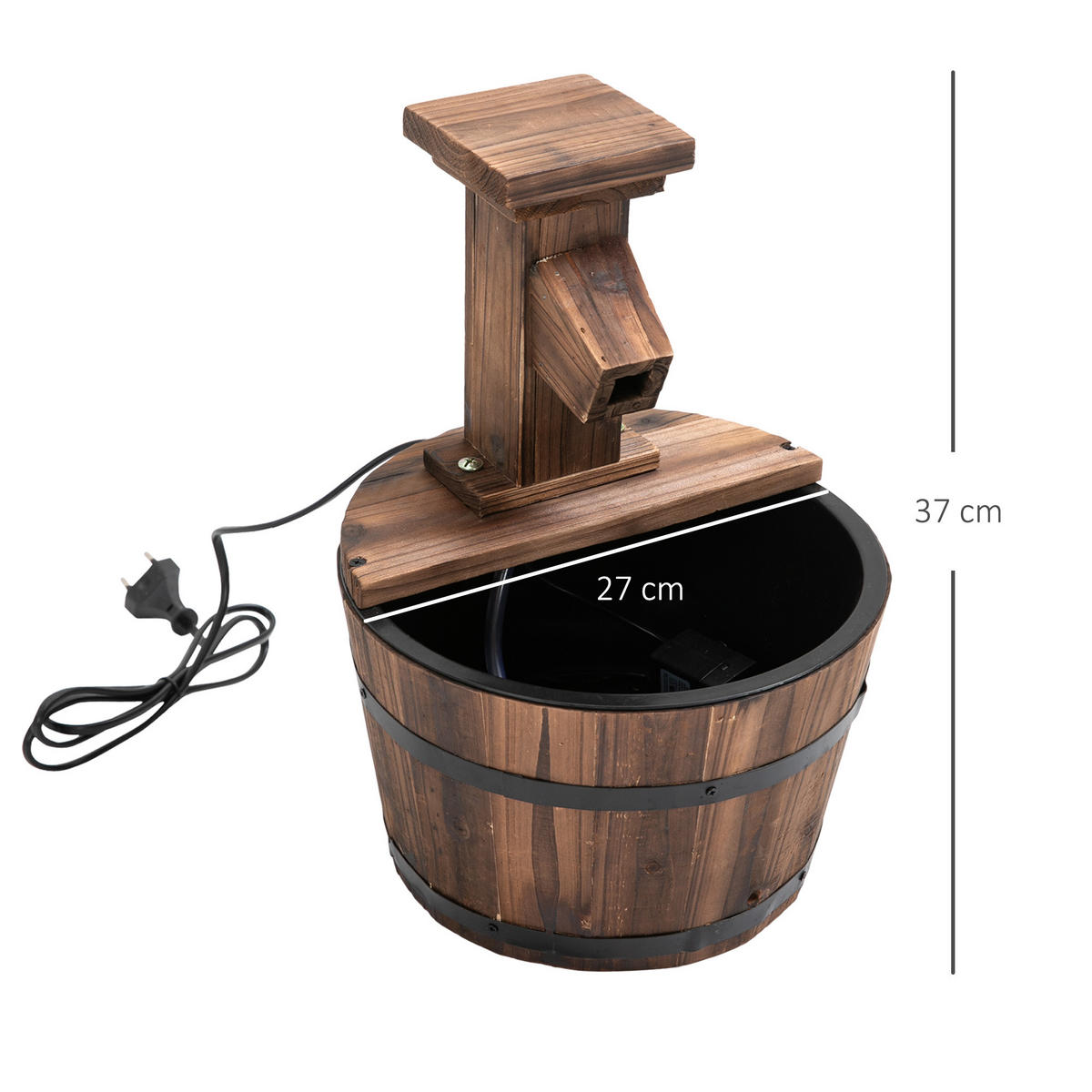 GARTENBRUNNEN, Tannenholz, Metall, Natur - Naturfarben, Holz/Metall (27/27/37cm) - Outsunny