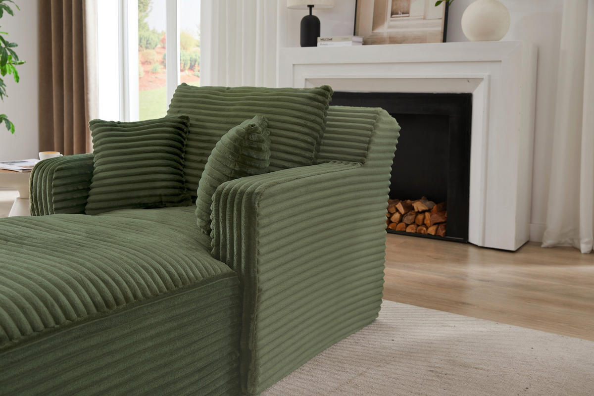 RELAXSESSEL aus Cord Modulare Chaiselongue & ohne Montage - Grün, Textil (32.99/127/32.99cm) - Urban Meuble