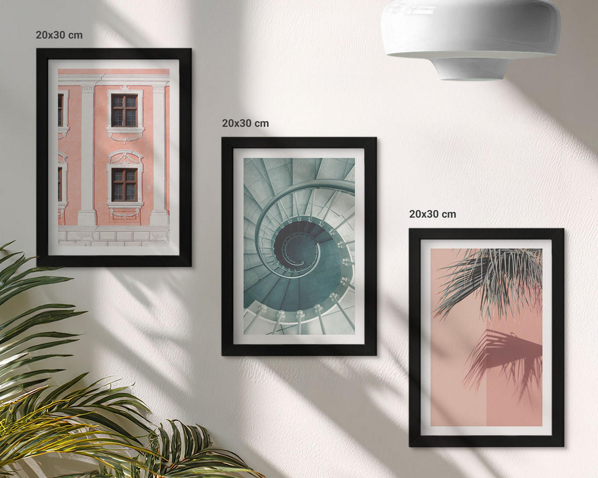 WANDBILDER 3er-Set - 20x30 cm Schwarzer Rahmen - Pastellfarbene Spiralarchitektur - Schwarz, Kunststoff (20/30cm) - ArtPrintCave