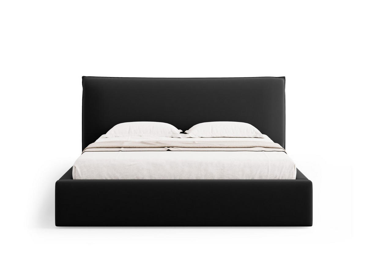 BETT mit Bettkasten und Kopfteil Kaelle aus Samt schwarz 200x200cm - Schwarz, Textil (200/200cm) - Micadoni