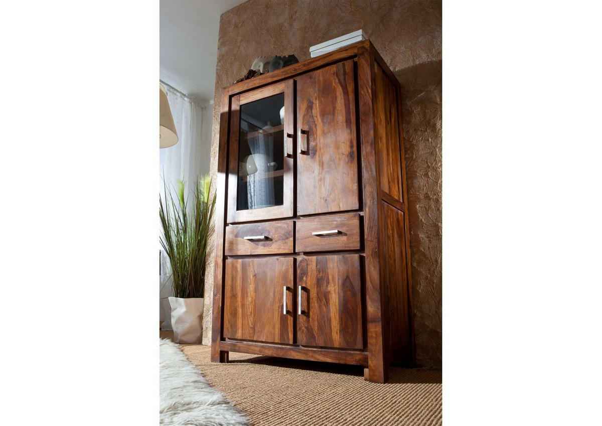 VITRINE Sheesham 90x45x148 braun lackiert METRO LIFE #103 - Braun, Holz (90/148/45cm) - Massivmoebel24