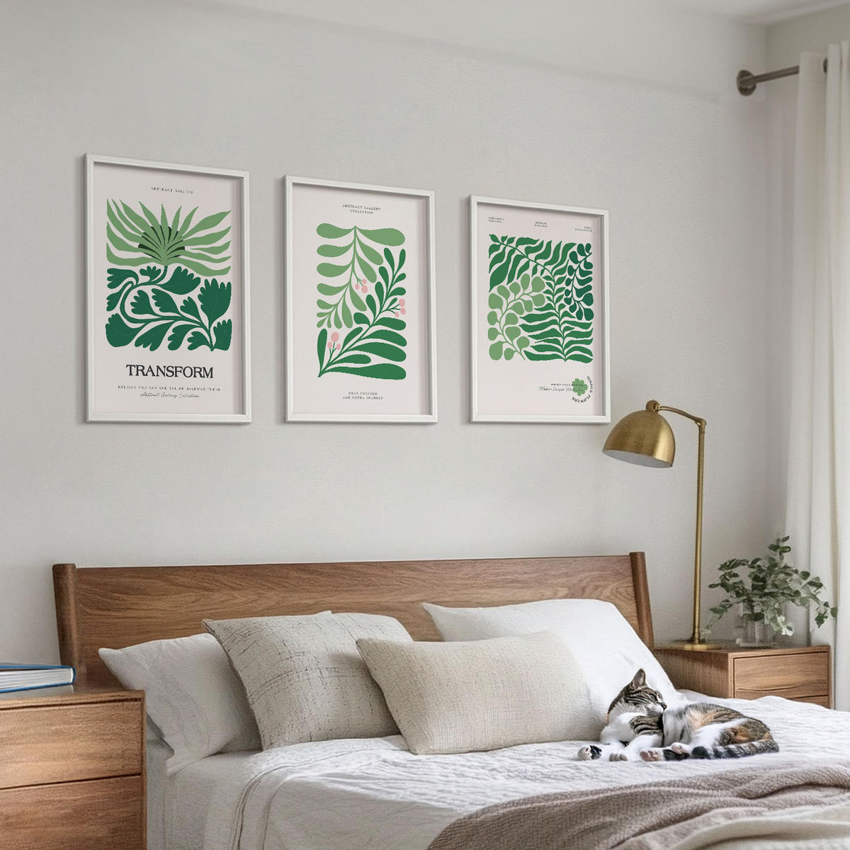 WANDBILDER 3er-Set - 40x60 cm Weißer Rahmen - Formen grüner Blätter - Weiß, Kunststoff (40/60cm) - ArtPrintCave