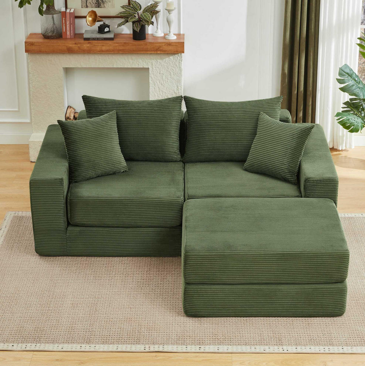 SOFA modulares Design Cord Grün - Grün, Kunststoff (96/259.5cm) - Meubliv