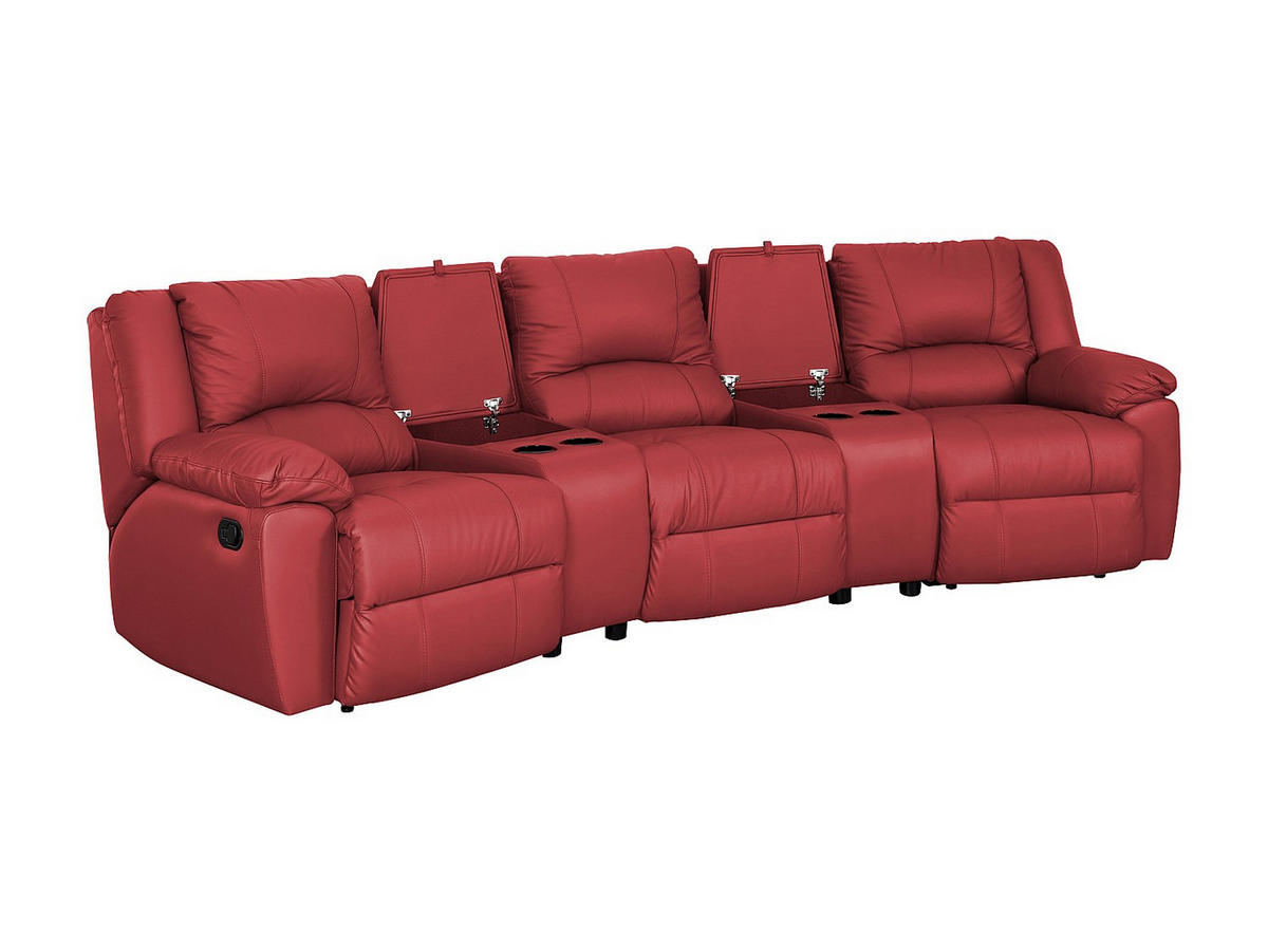 SOFAGARNITUR mit Relaxfunktion - 6 Personen-Sitzer - Leder - Rot - - Rot, Leder (99/97/308cm) - Vente-Unique