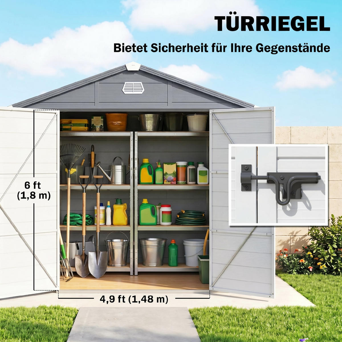 GERÄTEHAUS 4,1m³, Gartenhaus mit Pultdach, 240 x 190 x 180/228 cm, für Hinterhof - Grau, Kunststoff (190/228/240cm) - Outsunny