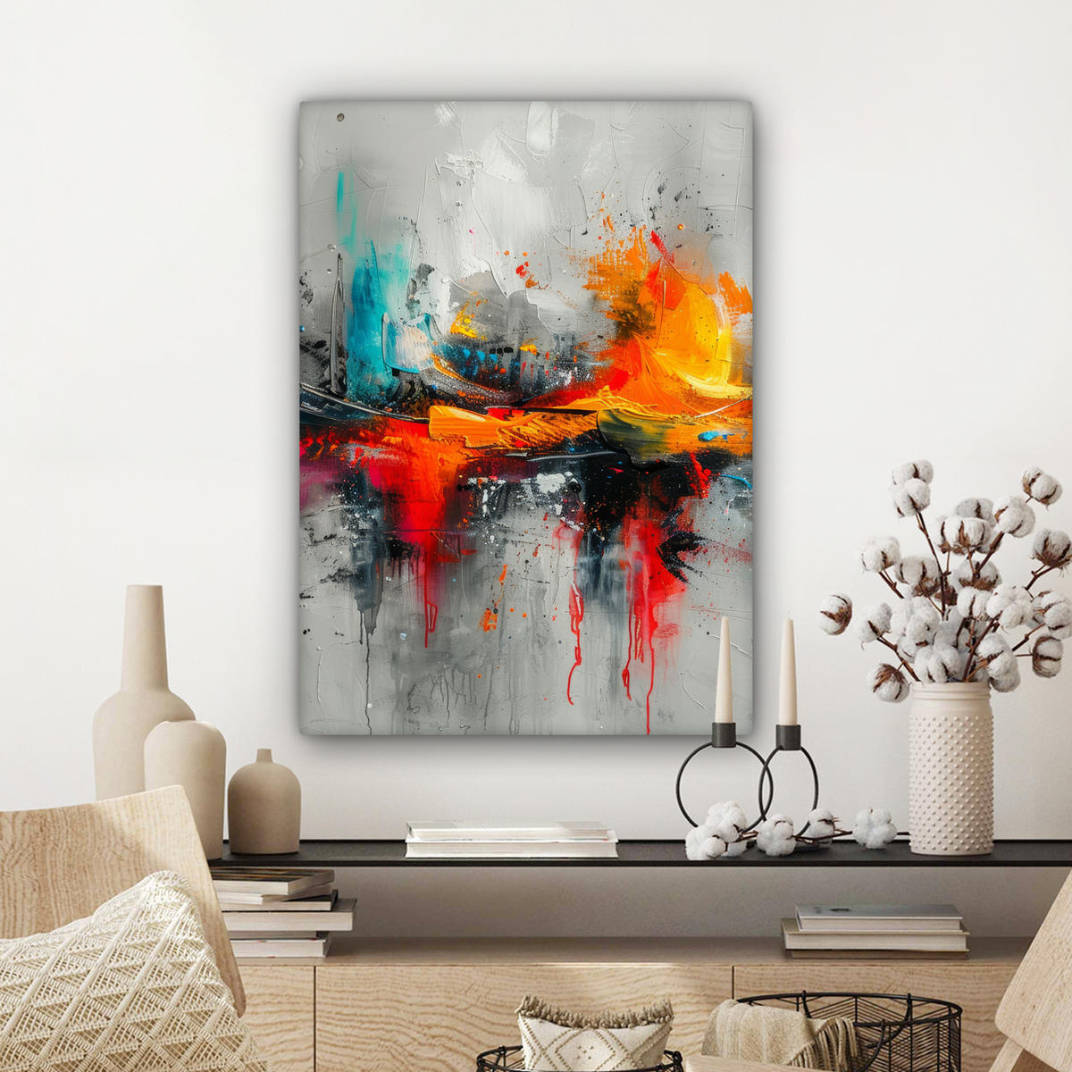 LEINWANDBILD Moderne Kunst - Orange - Grau - Abstrakt 60x80 cm - Hellgrau, Textil (60/80cm) - MuchoWow