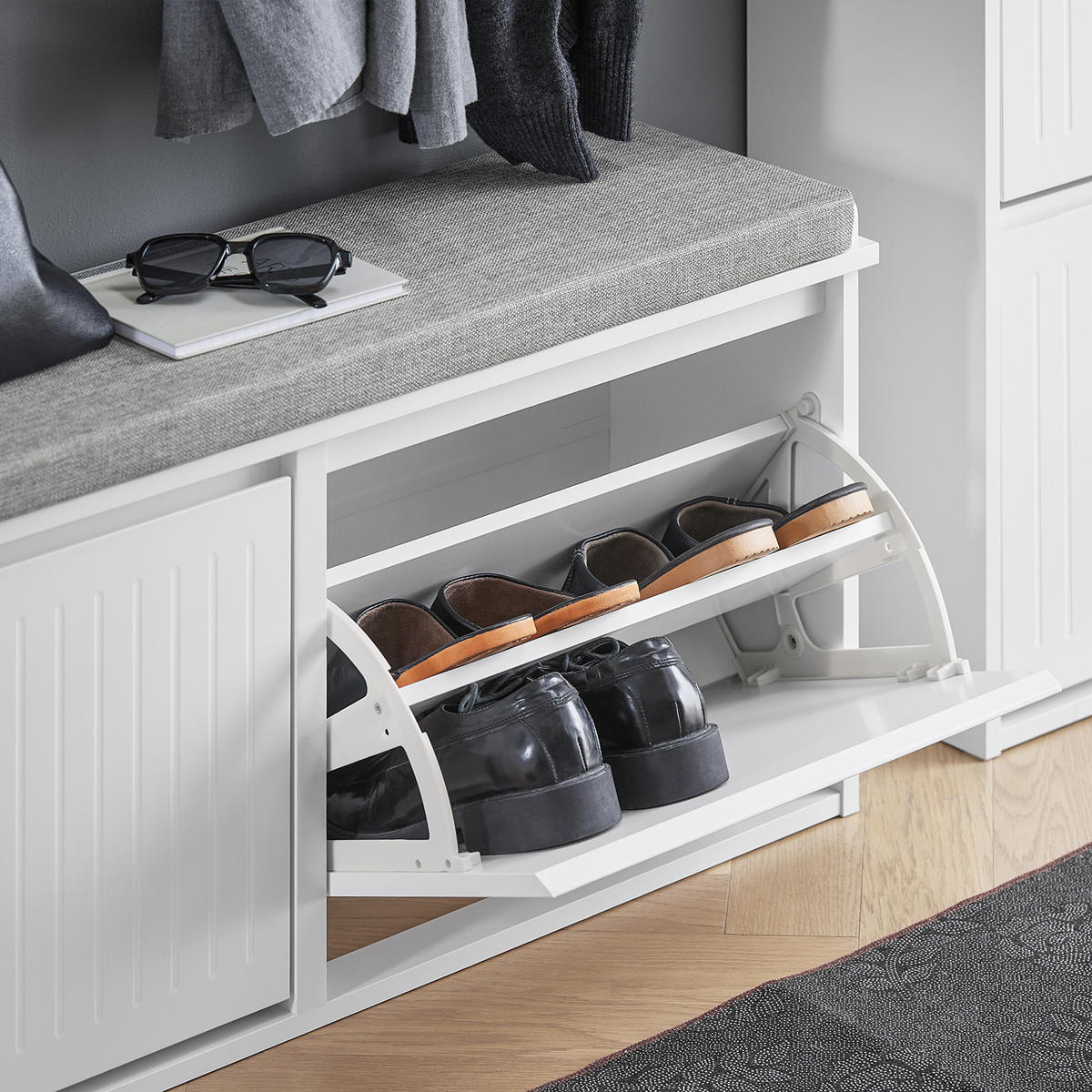 SCHUHBANK Weiß - Weiß, Holzwerkstoff (100/46/26cm) - SoBuy