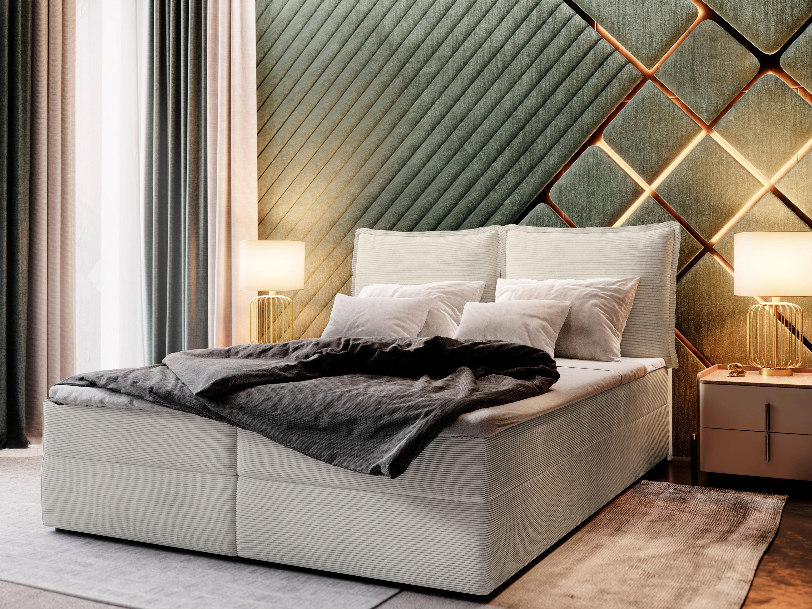 BOXBETT LENTE 180x200 cm mit Matratze und Topper - Beige - Beige, Holz (180/200cm) - MASSENO