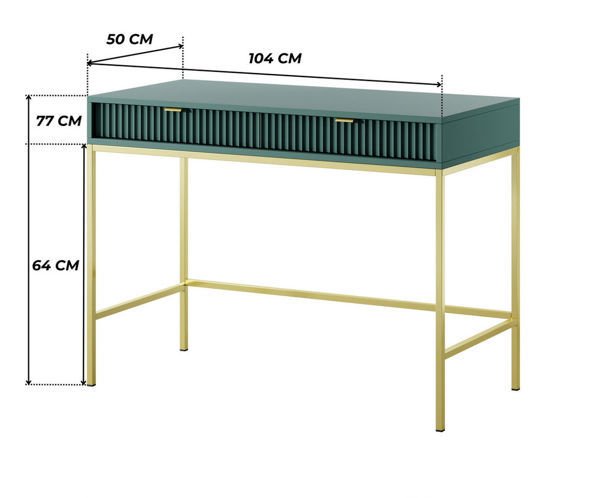 GRÜNER Moderner Geriffelter Konsolentisch KIOTO T2SZ (Gold Gestell, Vollauszug) - Goldfarben/Grün, Holzwerkstoff/Metall (50/104/77cm) - Ravio