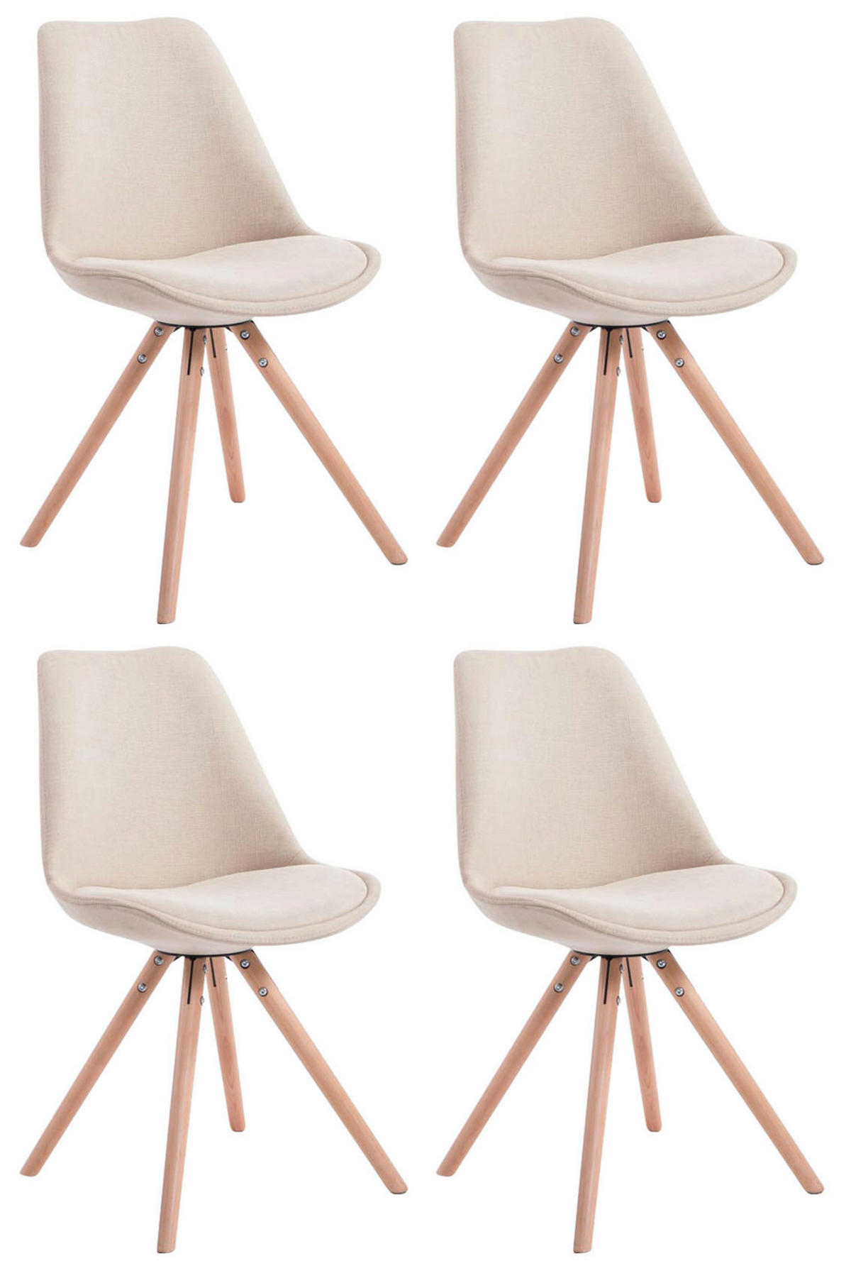 STUHL 4er Set Stoff creme - Eukalyptusholzfarben/Creme, Holz/Textil (48/84/56cm) - CLP