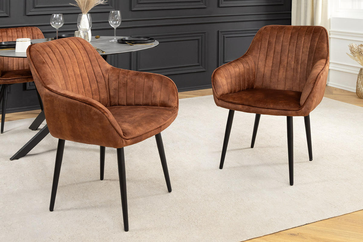 STUHL TURIN Samt Braun 85 cm - Cognac/Schwarz, Textil/Metall (60/84/61cm) - riess-ambiente