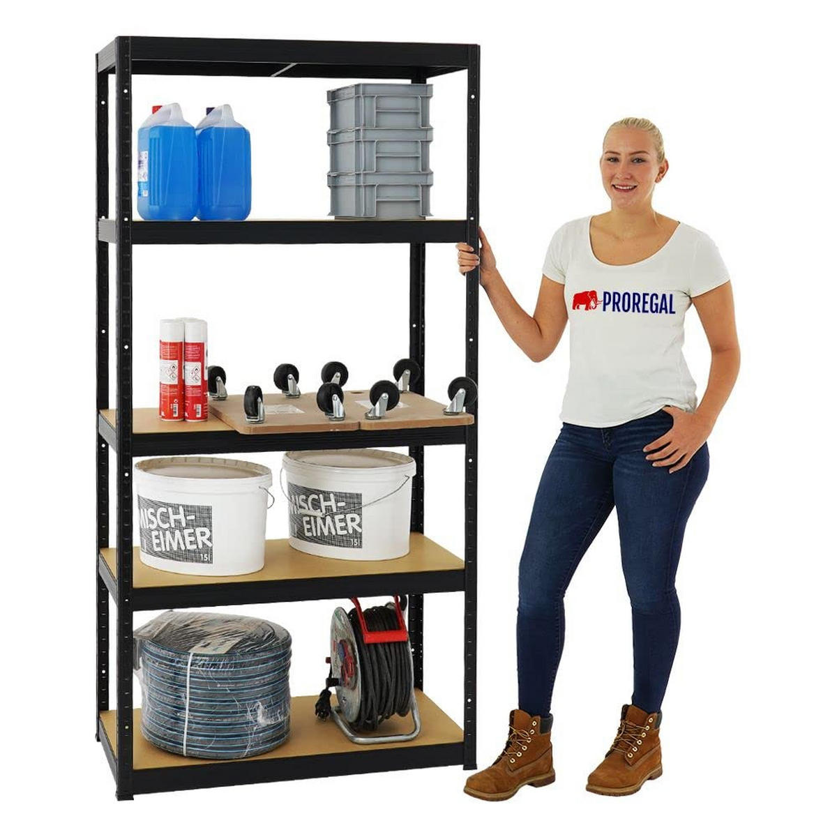 SCHWERLASTREGAL Slim Elephant S 180x90x45 cm 5 Ebenen Fachlast 350 kg Schwarz - Schwarz, Metall (90/180/45cm) - PROREGAL