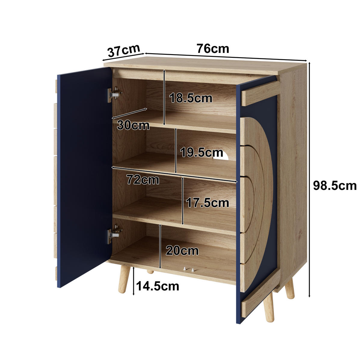 SCHUHSCHRANK Modern Runde Geometrische Türen Stauraum Holzbeine - Multicolor, Holzwerkstoff (37/98.5/76cm) - FLIEKS