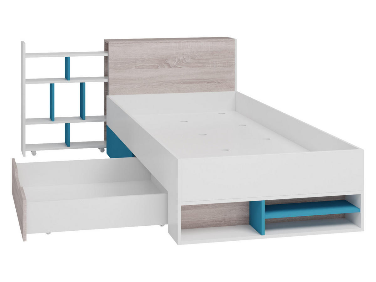 JUGENDBETT Planet 14 L / P - Eichefarben/Schwarz, Holzwerkstoff (90/200cm)