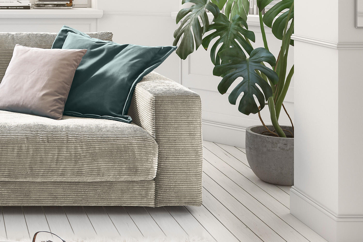 SOFA 2-SITZER MADELINE Grau Cord - Greige/Schwarz, Kunststoff/Textil (230/85/127cm) - KAWOLA