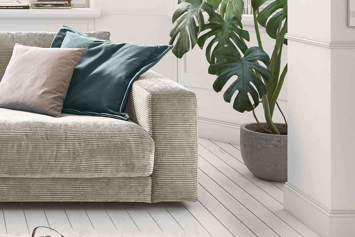 SOFA 2-SITZER MADELINE Grau Cord - Greige/Schwarz, Kunststoff/Textil (230/85/127cm) - KAWOLA