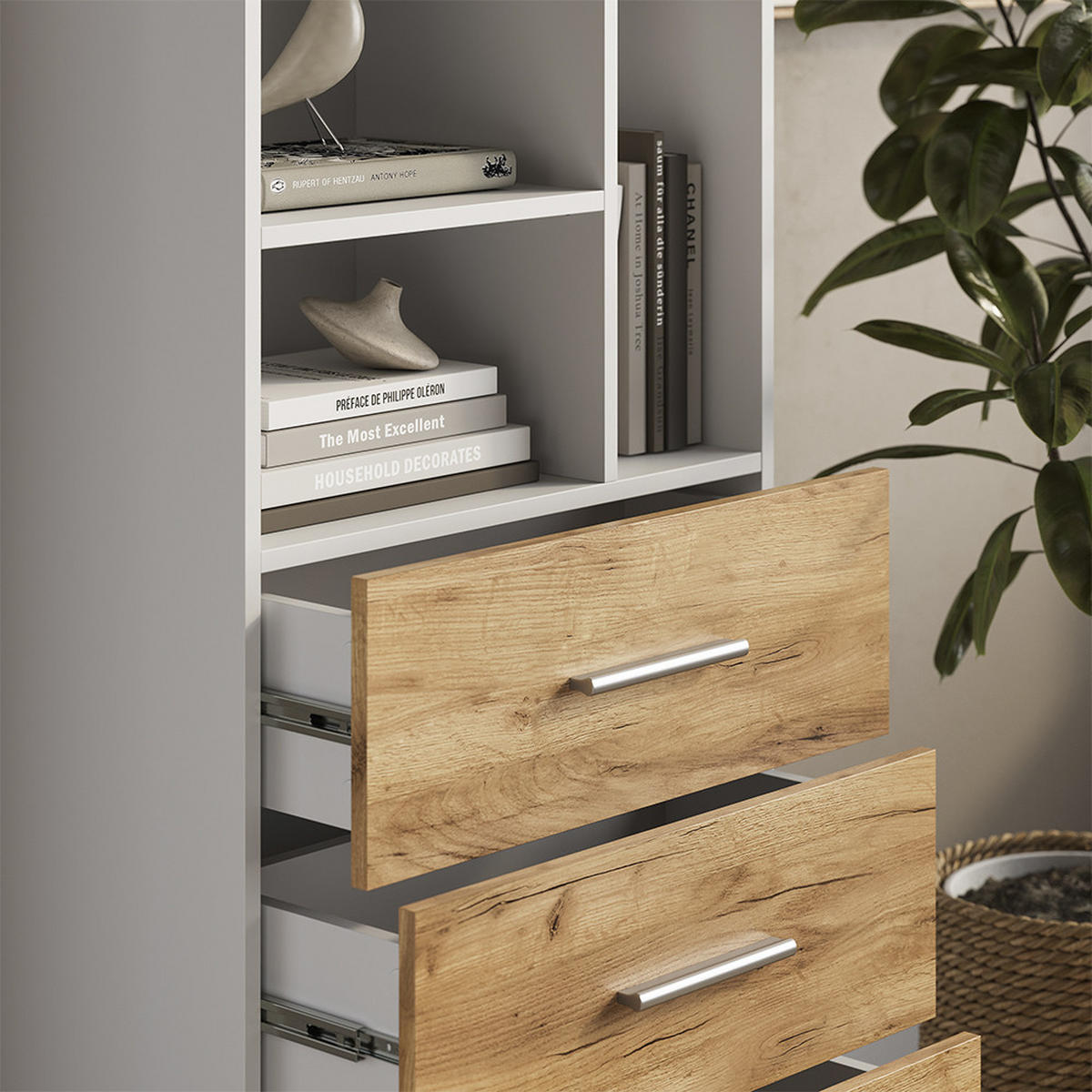 UNIVERSALSCHRANK Tomy, Weiß/Goldkraft Eiche, 60 x 120 cm mit 3 Schubladen - Honigeiche/Weiß, Holzwerkstoff (60/120/31.6cm) - Vicco