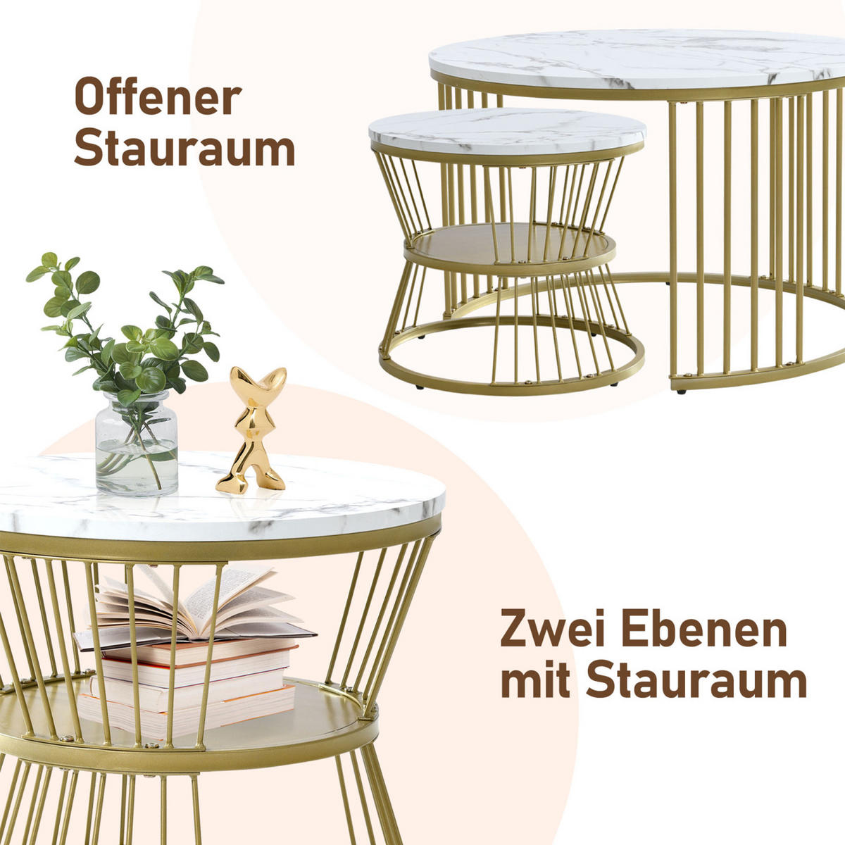 COUCHTISCH-SET, Weiß,77 x 77 cm/ 45 x 45 cm, 2 Teile - Weiß, Holzwerkstoff (70/70/45cm) - GENKI LIVING