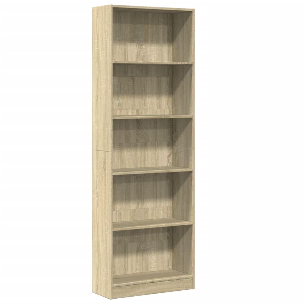 BÜCHERREGAL mit 5 Fächern 60/24/176 cm aus Holzwerkstoff Sonoma-Eiche Dekor - Sonoma Eiche, Holz (60/176/24cm) - vidaXL