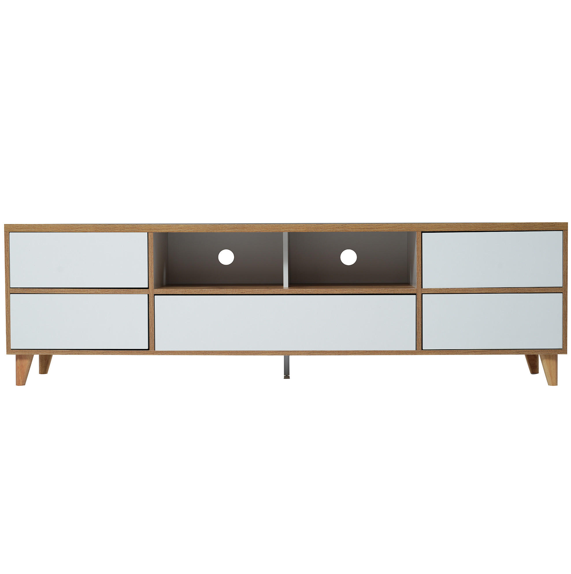 OKWISH TV stolek 175/37/51 cm bílá z MDF s úložným prostorem a dřevěnými nohami