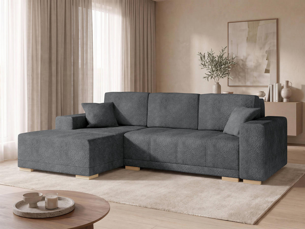 ECKSCHLAFSOFA Bello, Seite: Links - Dunkelgrau/Naturfarben, Holz/Textil (240/140cm) - MIRJAN24
