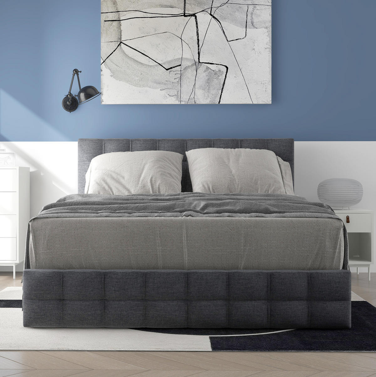 POLSTERBETT mit 4 Schubladen 140x200 cm Leinen Grau - Grau, Metall (140/200cm) - Meubliv