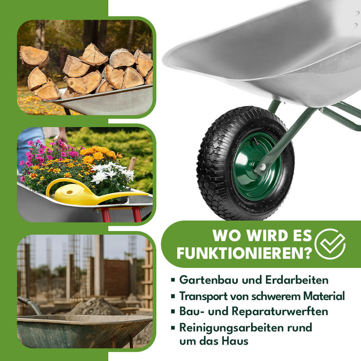SCHUBKARRENRAD 2er Set Schwarz - Schwarz, Kunststoff (39/39/9.5cm) - KRUMAD