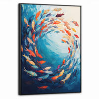 LEINWAND Bilder mit Rahmen - Meer - Fische - Bunt - Dynamisch - 50x70 - Hellblau, Textil (50/70cm) - MuchoWow