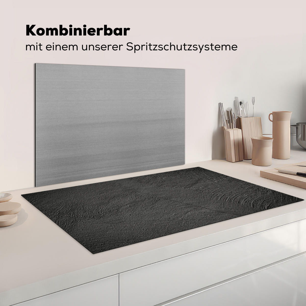 HERDABDECKPLATTE Beton - Schwarz - Industriell Induktionsschutz 91.2x52 cm - Anthrazit, Kunststoff (91.2/52/0.2cm) - MuchoWow