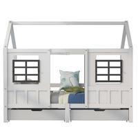 HAUSBETT 90/200 cm Weiß mit 2 Schubladen und Fenstern - Weiß, Holz (90/200cm) - Flora Grace