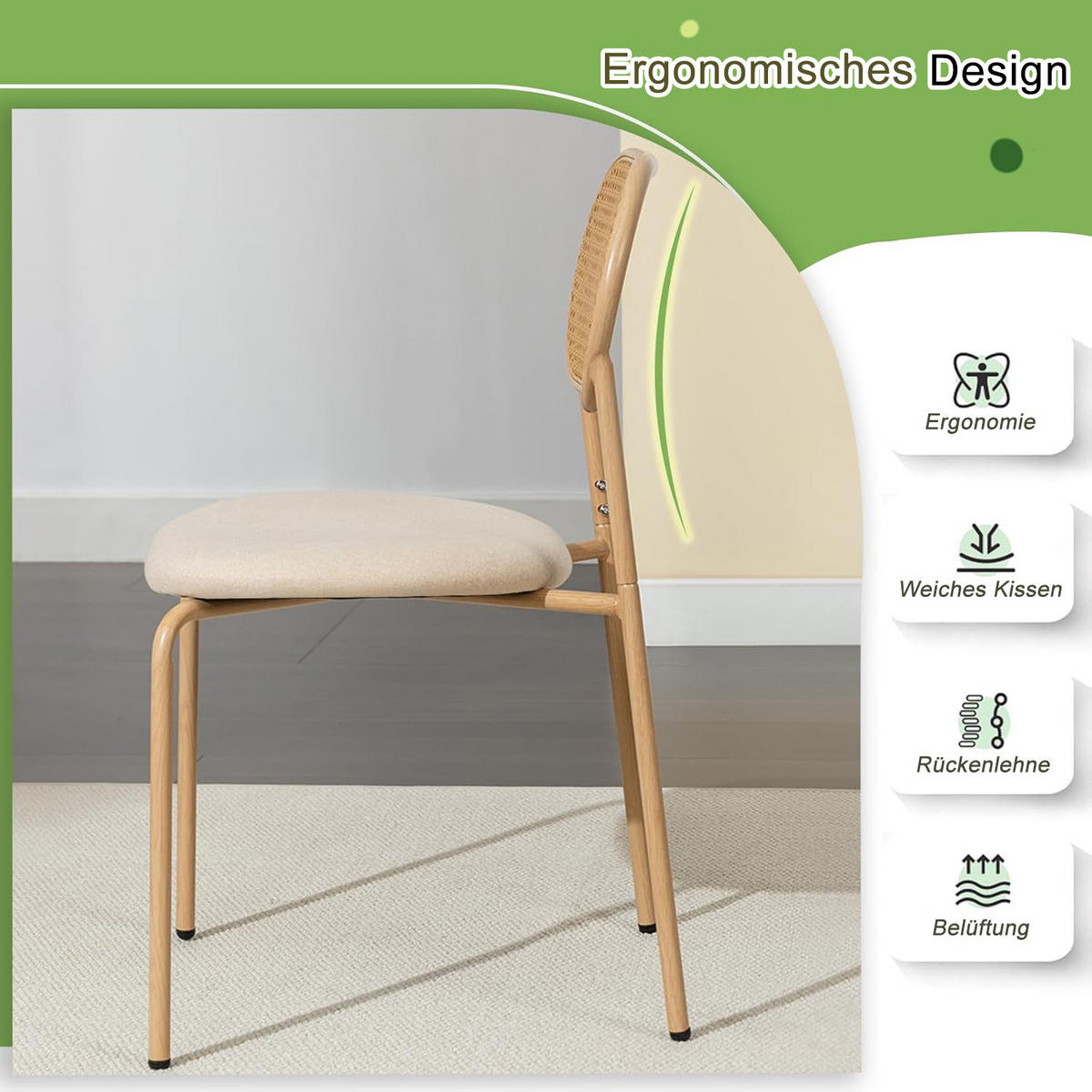 ESSZIMMERSTÜHLE 2er-Set Rattan Mit Metallbeinen Holzfarbe - Braun, Holz (46.5/80.5/40cm)