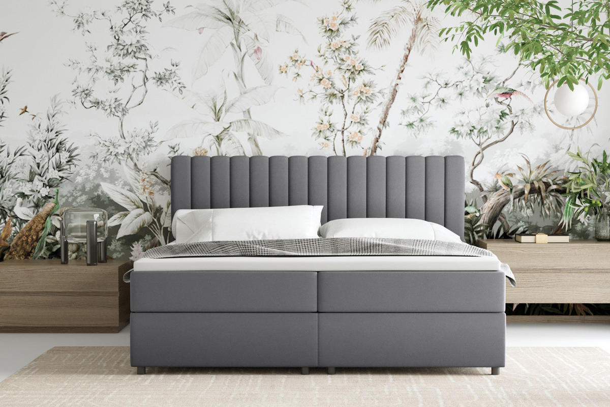 BOXBETT Everest grau 180 x 200 cm Doppelbett mit hochwertiger Bonell-Matratze und Topper - Grau, Holz (180/200cm) - Panda Möbel