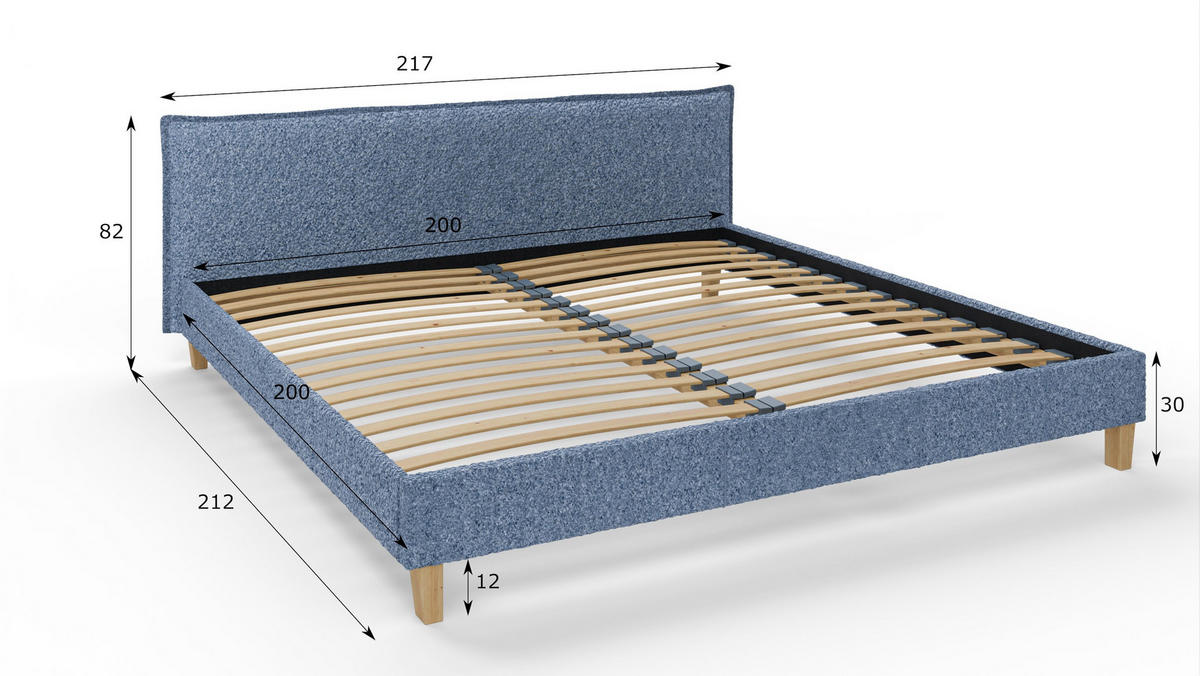 POLSTERBETT Arles 200/200 cm Boucle Stoff - Blau/Hellbraun, Holz/Textil (200/200cm) - S-Style Möbel