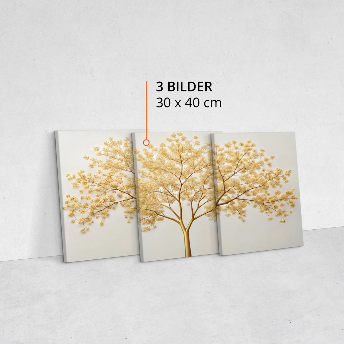 LEINWANDBILDER 3-es Set Abstrakte Baum - Beige/Weiß, Textil (90/40cm) - Muralo