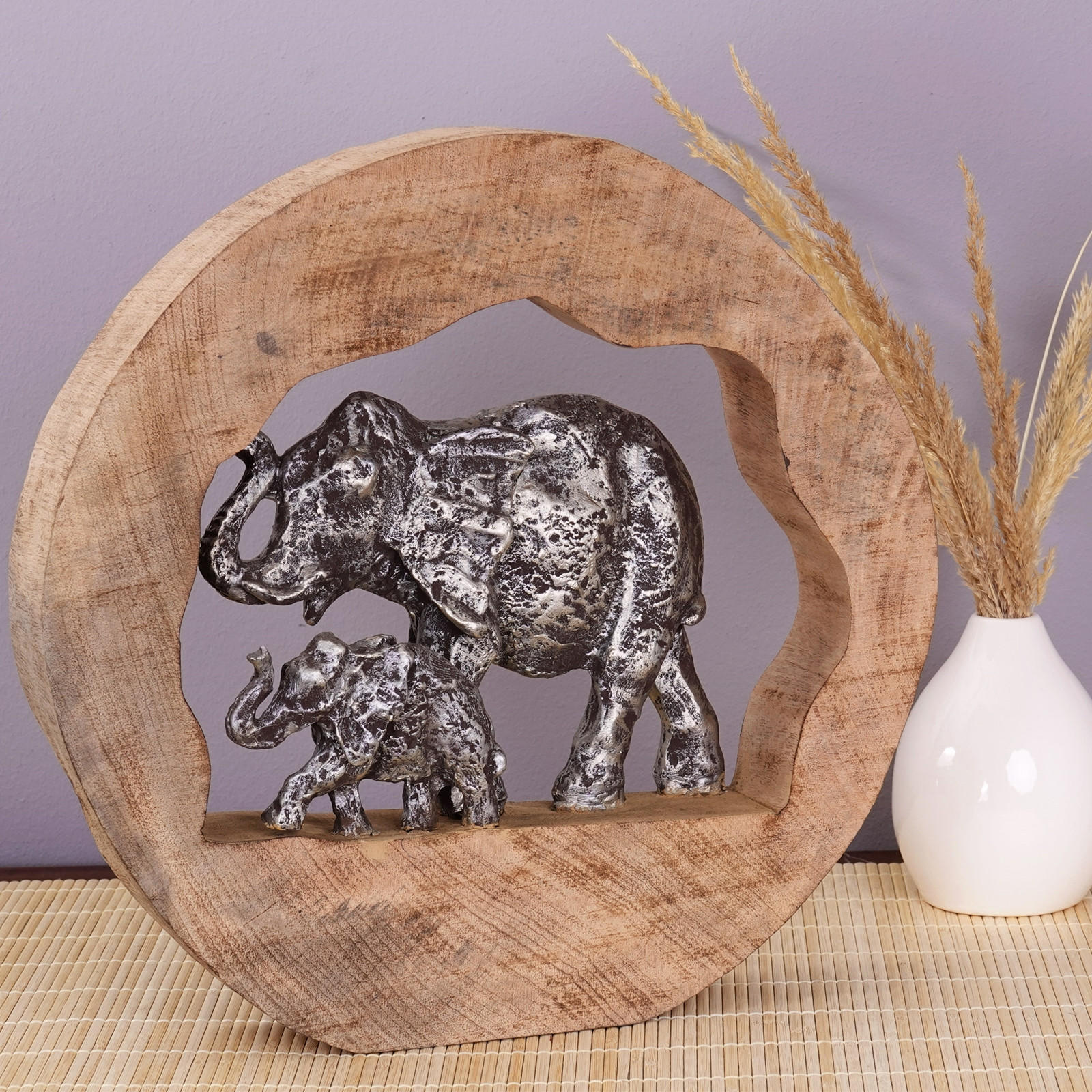 SKULPTUR Log Elephants Mangoholz, Aluminium silber-natur - Naturfarben, Holz (35/37/7cm) - CREEDWOOD