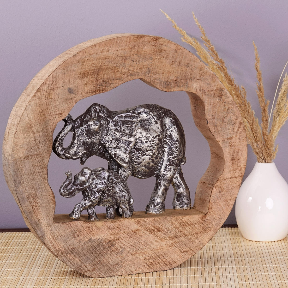 SKULPTUR Log Elephants Mangoholz, Aluminium silber-natur - Naturfarben, Holz (35/37/7cm) - CREEDWOOD