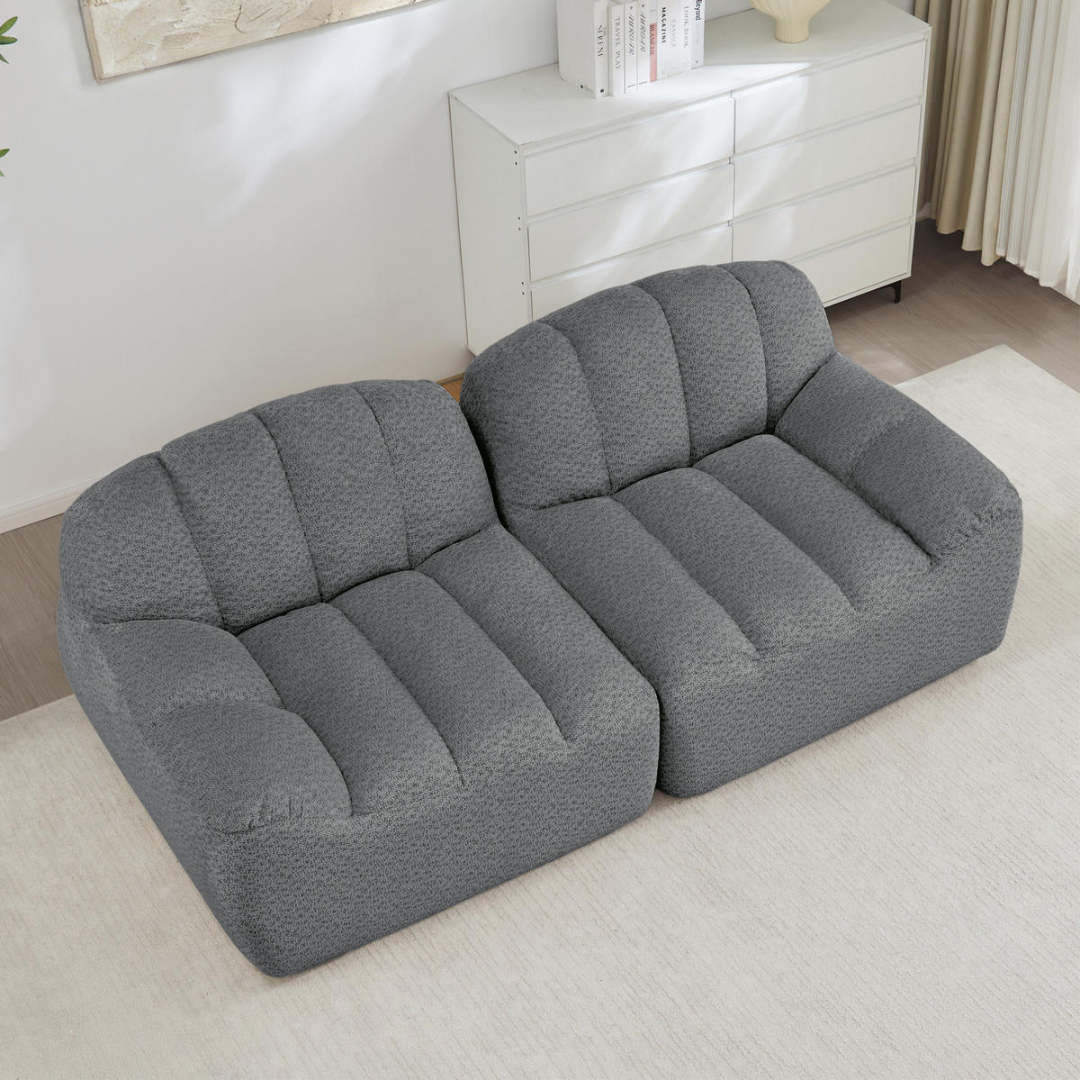 2-SITZER Sofa aus granuliertem Fleece mit modularer Form Grau - Grau, Textil (104/79/210cm) - Modenvie
