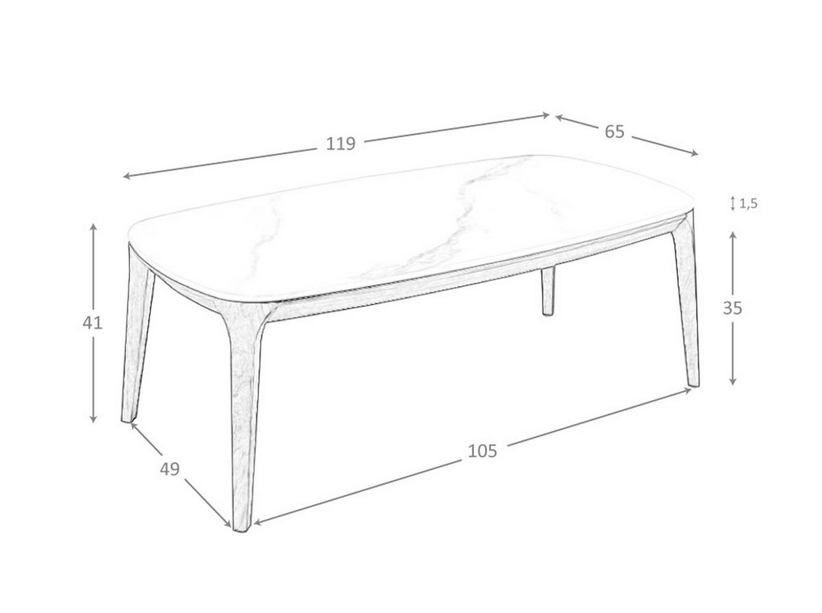 COUCHTISCH Ovaler Tisch aus Porzellan, Marmor und Nussbaum 119/65/41 cm - Walnussfarben/Weiß, Keramik (65/119/41cm) - ANGEL CERDA