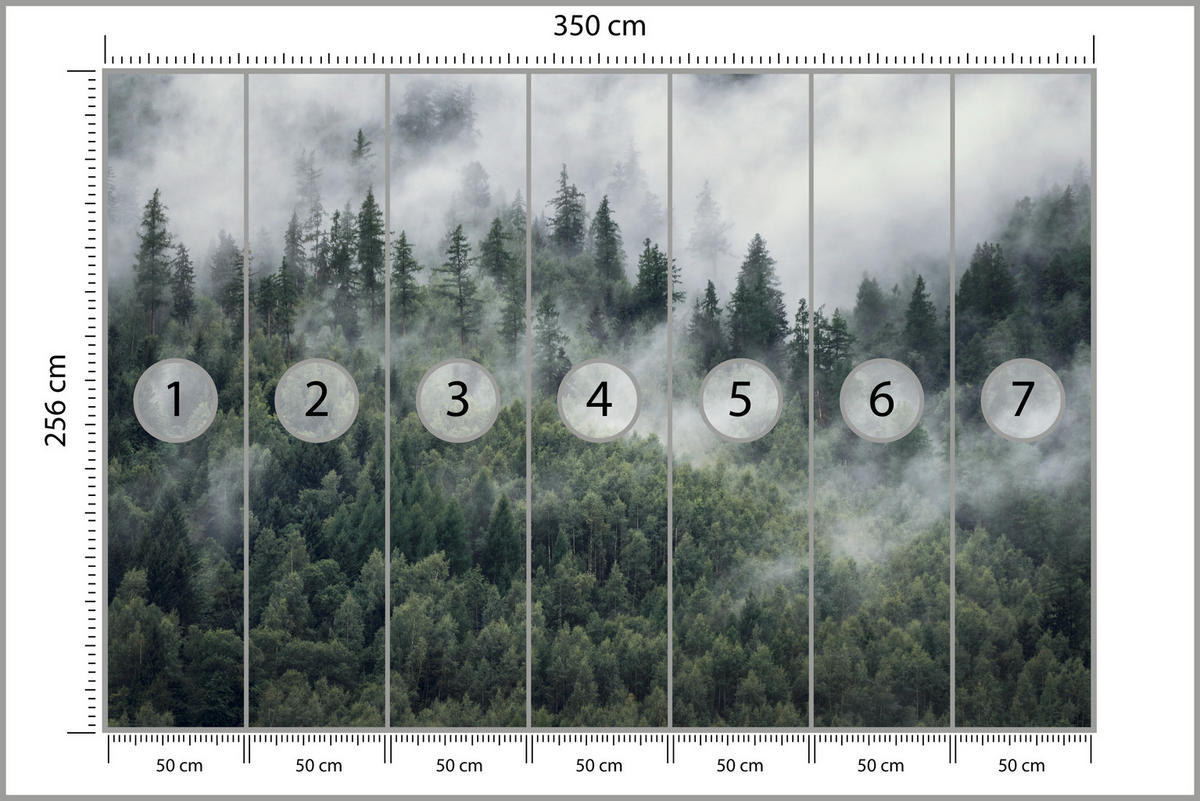 FOTOTAPETA Pre Spálňu Ranná Hmla Ihličnatý Les Stromy 350 x 256 cm - sivá/biela, papier (350/256cm) - Muralo