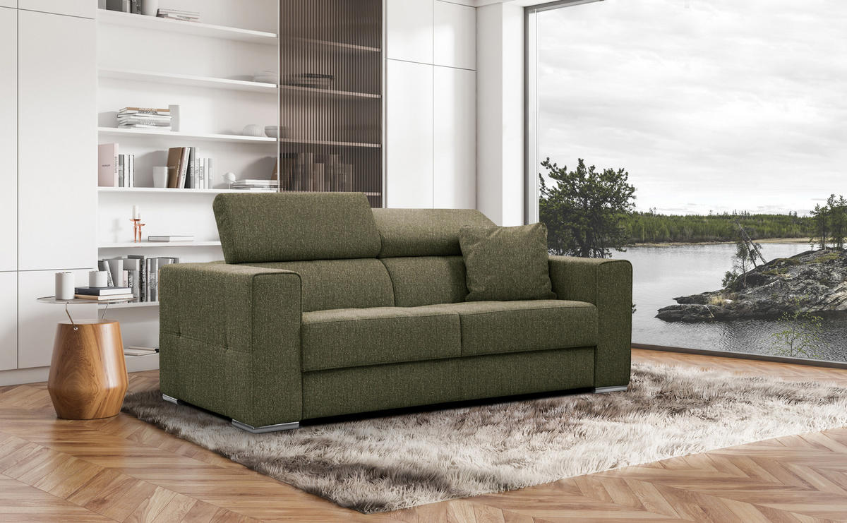 SOFA QUARTZ 3-Sitzer, olivgrün - Olivgrün, Holzwerkstoff/Textil (202/80/102cm) - Courtois Laville