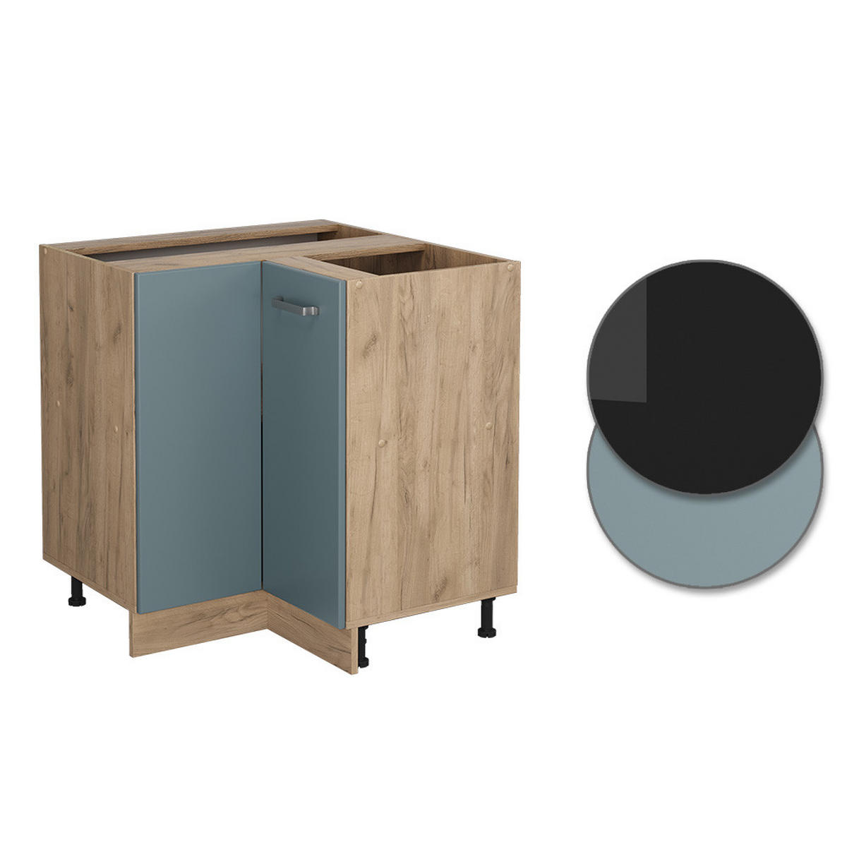 ECKUNTERSCHRANK R-Line Blau-Grau 75.6 cm AP Marmor - Eiche Wotan/Blaugrau, Holzwerkstoff (75.6/81.6/60cm) - Vicco