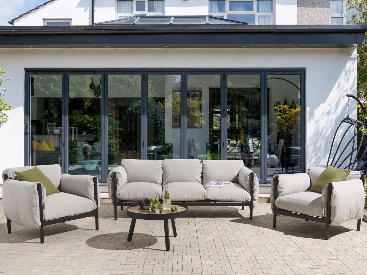 LOUNGE-SET 5-Sitzer 3-teilig Hellgrau/Schwarz Esperia - Hellgrau/Schwarz, Textil/Metall (211/80/96cm) - Beliani