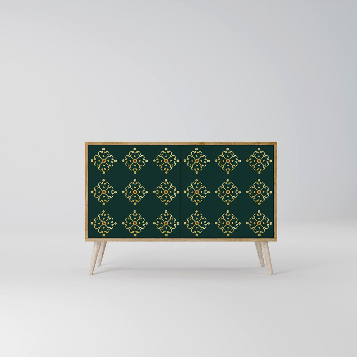 SIDEBOARD ROYAL MEDALLION, Eicheneffekt, 111x42x77,5 cm, 2 Türen - Eichefarben/Buchefarben, Holzwerkstoff/Buchenholz (111/77.5/42cm) - SpaceRebels