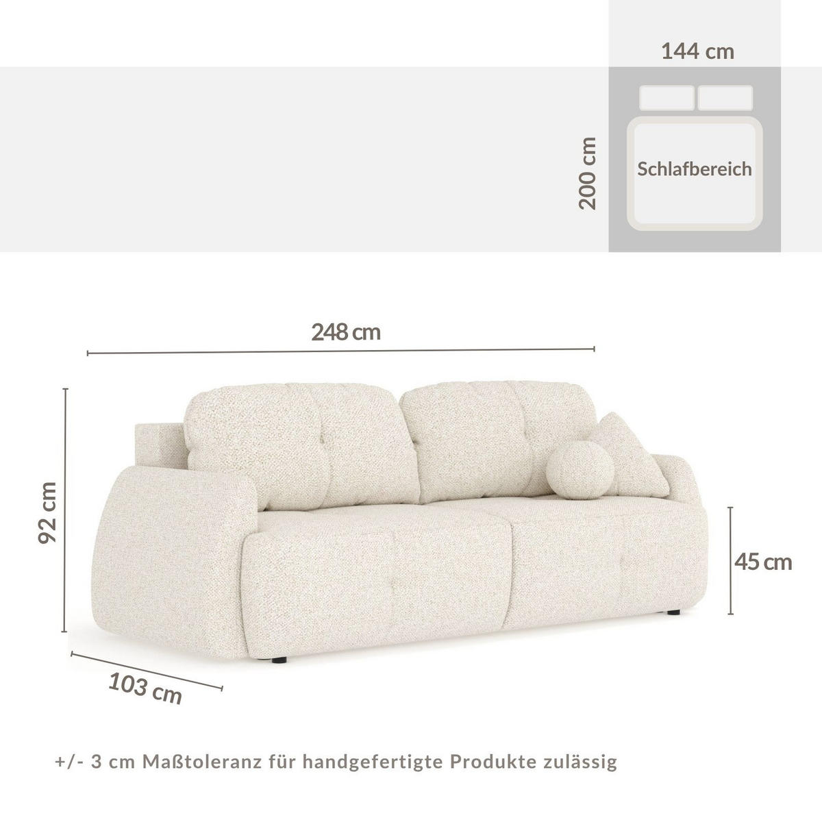 SCHLAFSOFA Loca Grau Plüschstoff - Schwarz/Grau, Holz/Holzwerkstoff (248/92/103cm) - Maison de Reve
