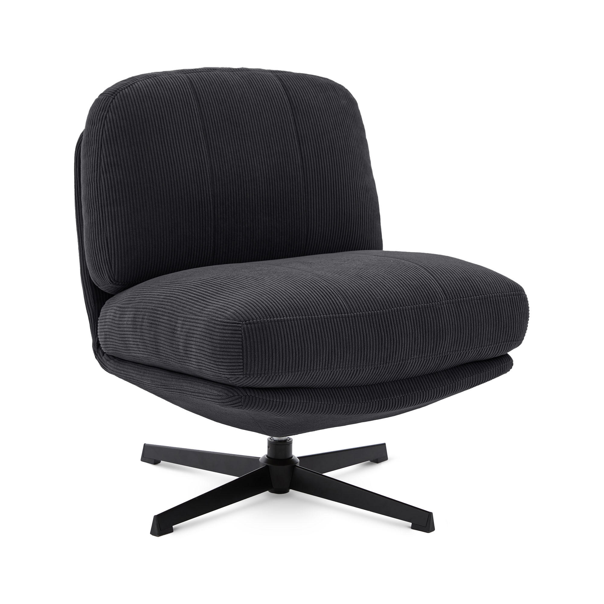 DREHSESSEL Lena aus moderner Cord anthrazitfarbenem - Schwarz/Grau, Textil/Metall (67/80/78cm) - Sicaan