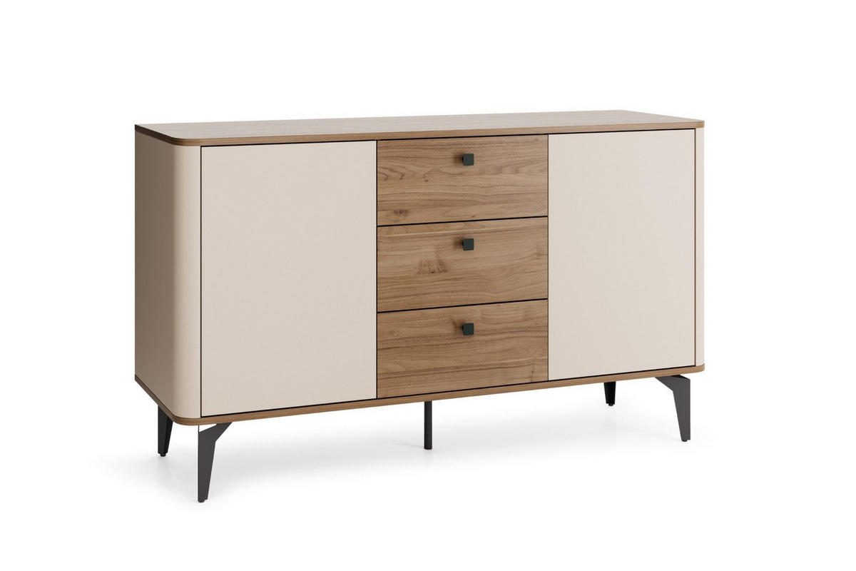 VITRINE AURO 04 140/81/40 cm in Kaschmir / Royal Nussbaum - Kaschmir/Nussbaumfarben, Holzwerkstoff (140/81/40cm) - Deine Möbel 24