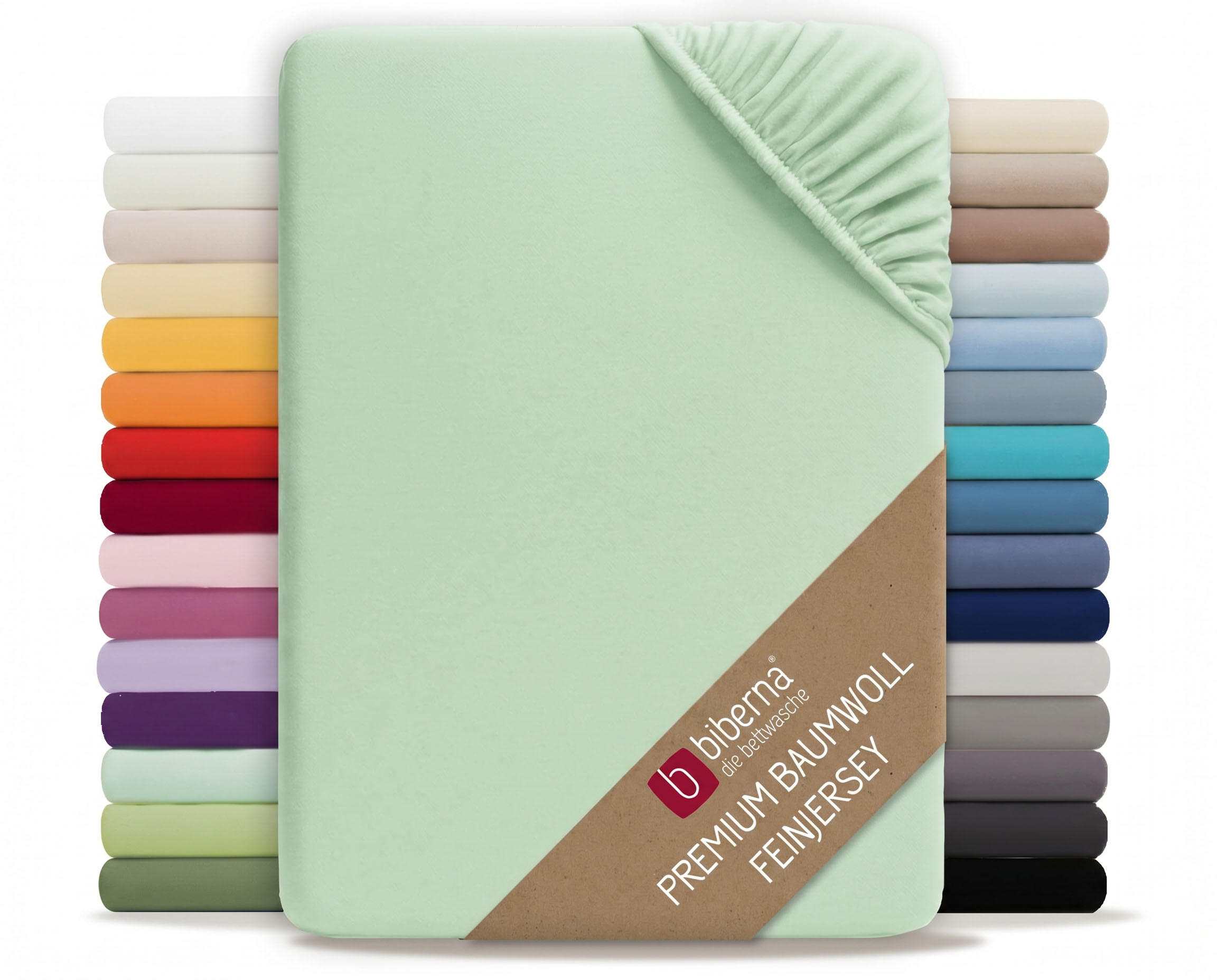 SPANNBETTTUCH Premium Jersey mint, 140x200 cm - 160x200 cm - Mintgrün, Textil (160/200cm) - biberna