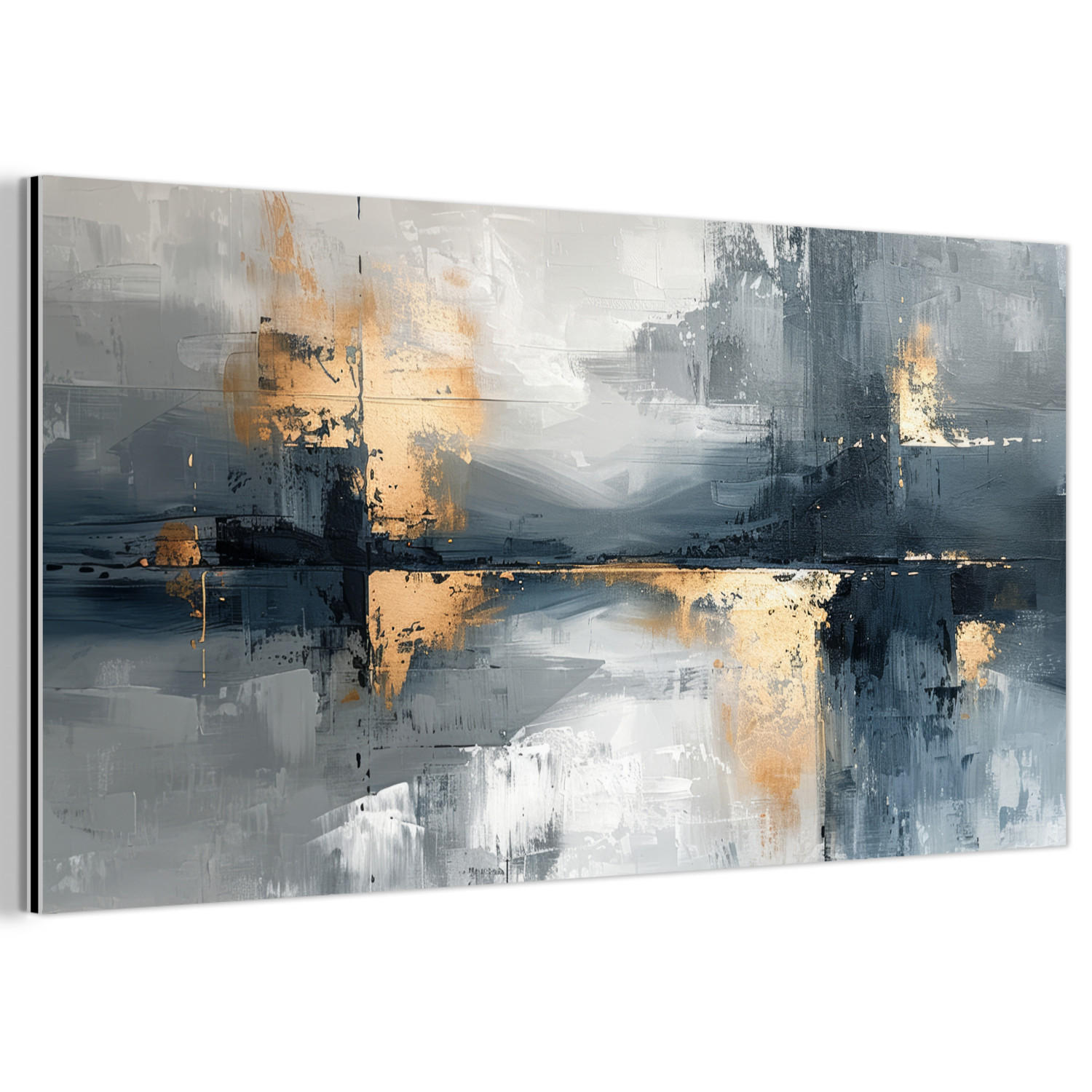 KOVOVÝ OBRAZ Umenie - sivé - zlaté - abstraktné 80x40 cm - tmavosivá, kov (80/40cm) - MuchoWow